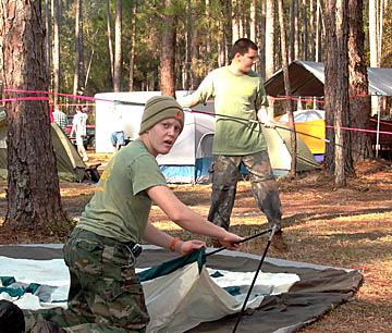 putting up the tent